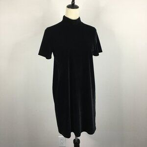 MADEWELL Black Mock Neck Velour/Velvet Short Sleeve Basic Dress